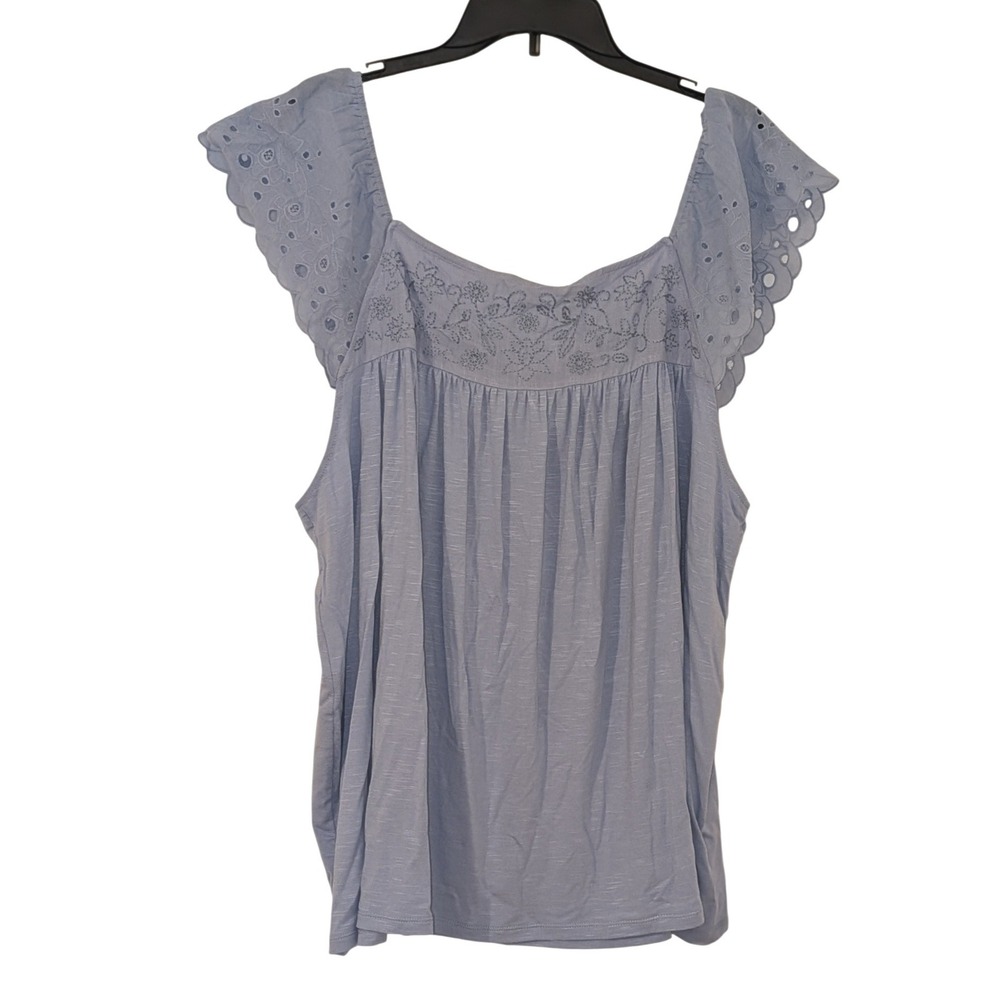 Thread & Clover Forever Blue Eyelet Flutter Sleeve Embroidered Top 3X NWT $44